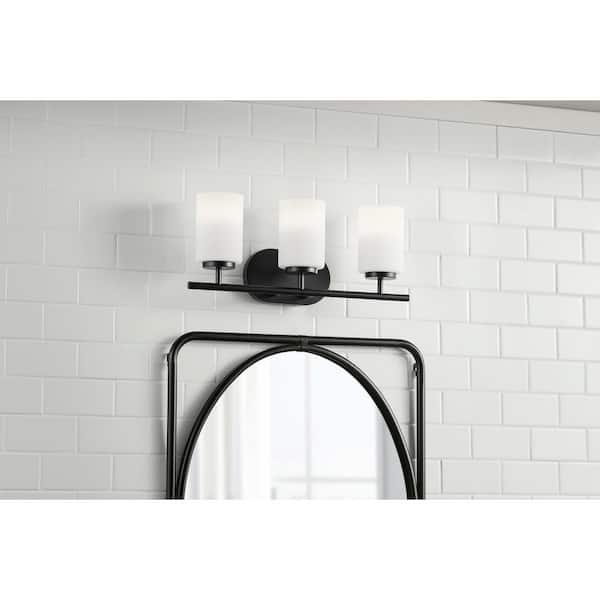 Tatum 3-Light Matte Black Vanity Light with White Opal Glass Shades