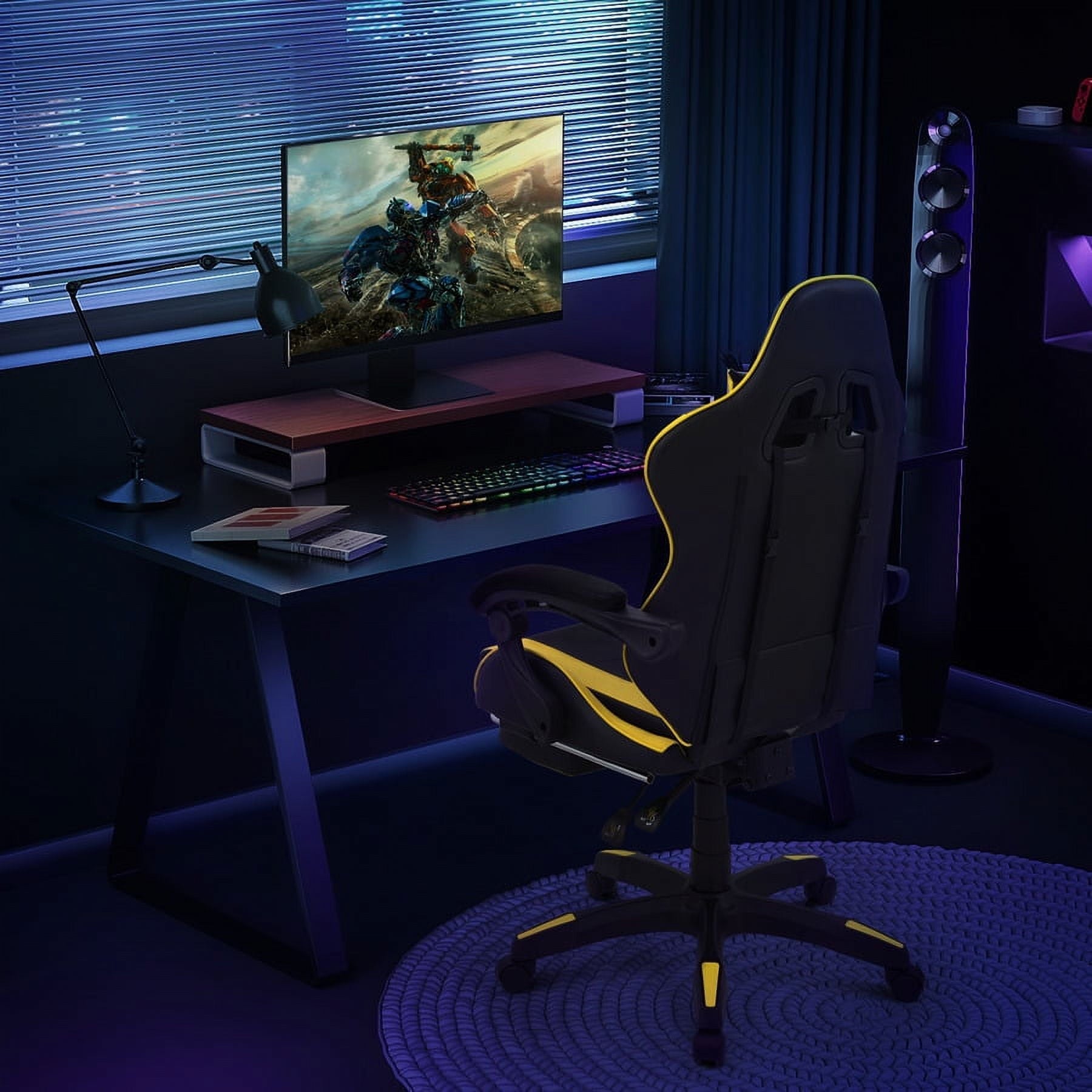 Yellow RECLINING Gaming Racing Chair Ergonomic Faux Leather Office Executive Seat w/Footrest