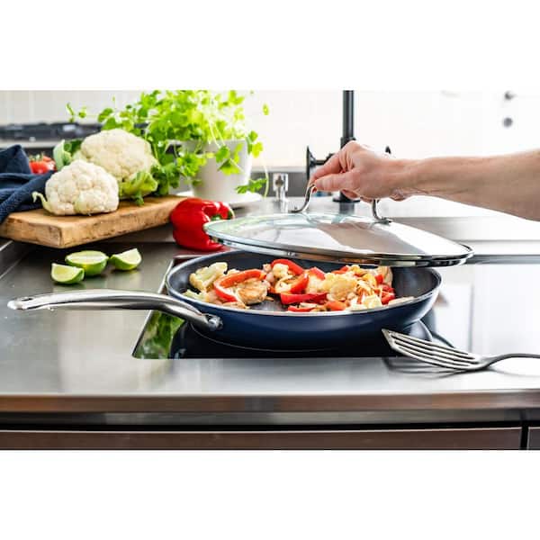 12 in. Aluminum Ceramic Nonstick Frying Pan in Blue with Glass Lid