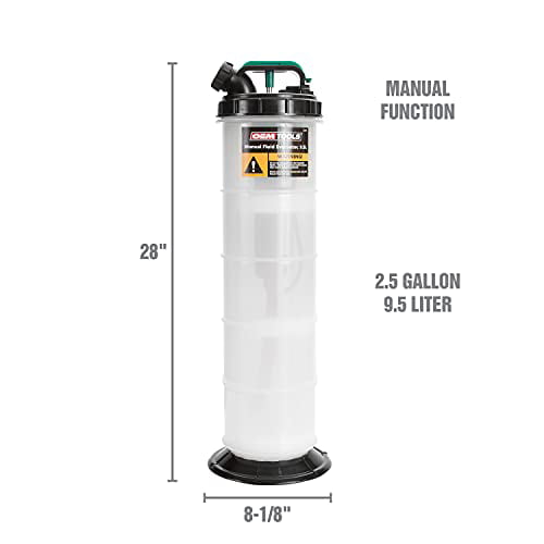 OEMTOOLS 24397 Manual Fluid Extractor (9.5L), Oil Extractor Pump, Transmission Fluid Pump, and More, Oversized Handle Manual Oil Pump Extractor, Oil Change Pump W/ 2 Adapters