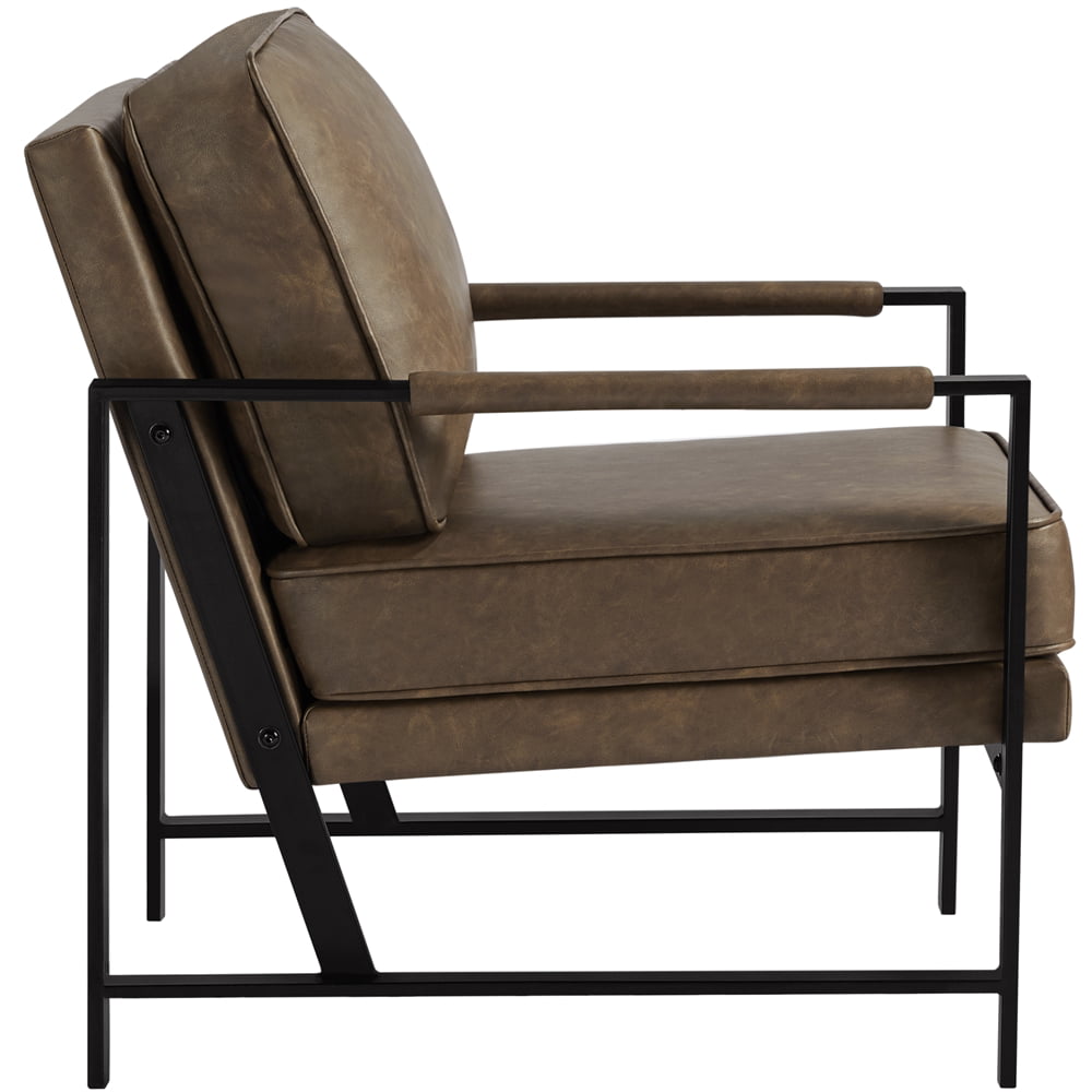 Yaheetech Upholstered Faux Leather Accent Chair,Brown