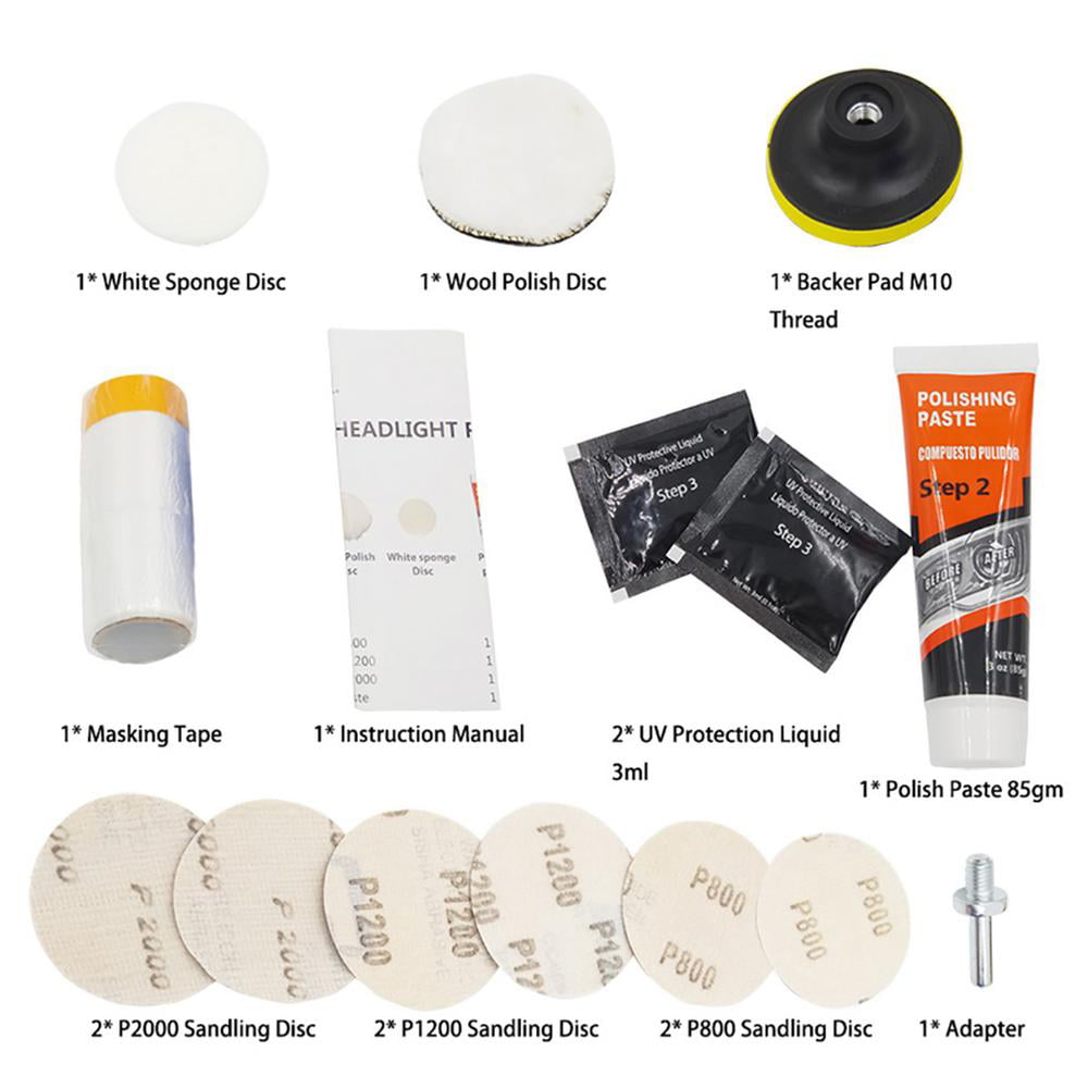 Polishing Headlight Repair Kit | Full Headlight Restoration Kit | Car Headlight Cleaner, Brings Headlights Back to Like New, Restores Oxidation, Hazy, Yellow, Scratch