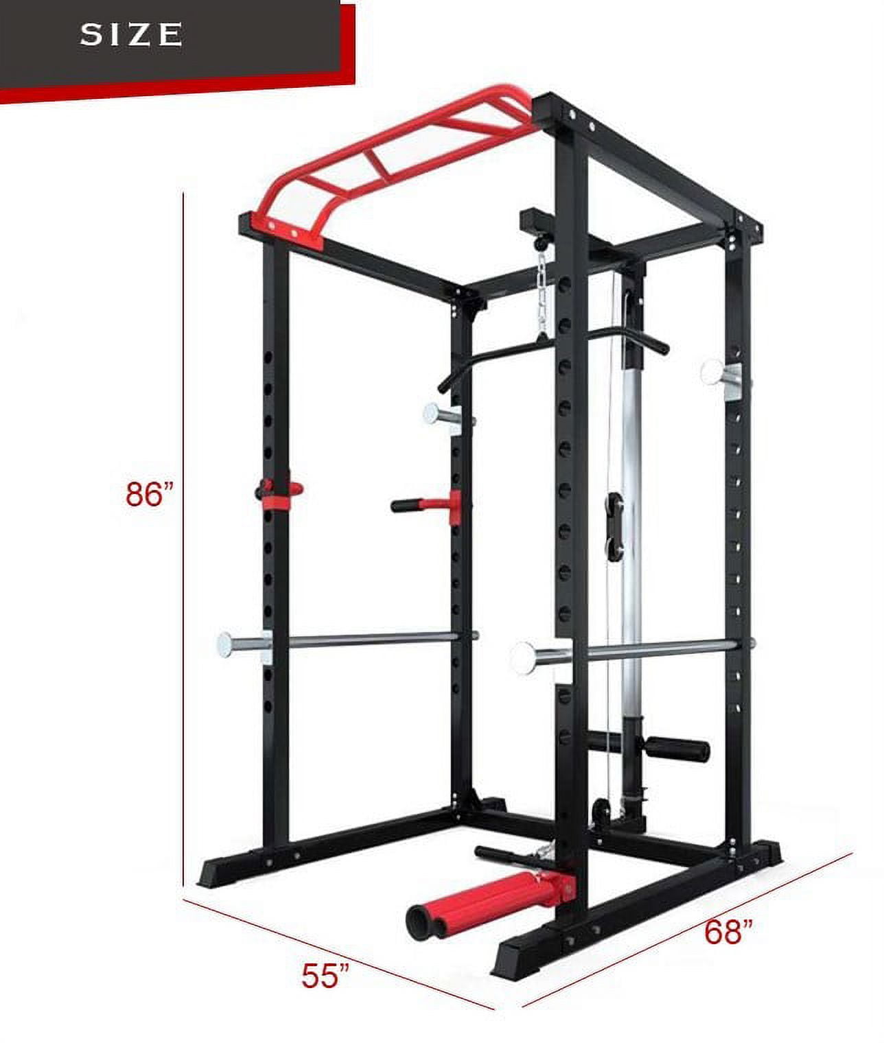 SPARTAN 1500 Lb. Capacity Exercise Power Cage Rack with Lat pull down, J-hook, Pulley system, Squat Rack with Landmine and Safety Bar