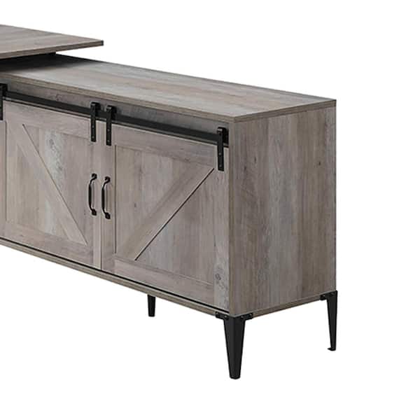 Zakwani 65 in. L-Shaped Gray Oak and Black Finish Wood Writing Desk with Shelves