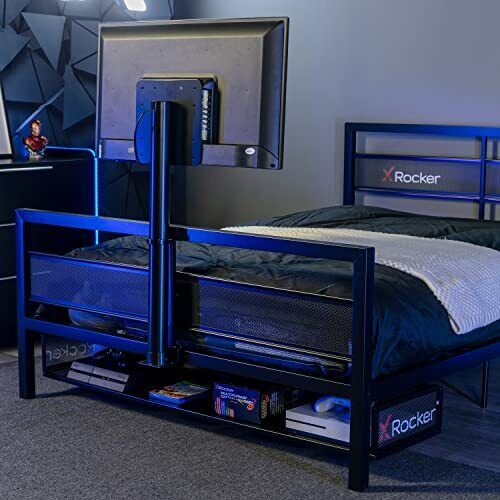Basecamp Modern Gaming Bed, Metal Mesh Frame,Sleek Modern Design TV Mount(Full )