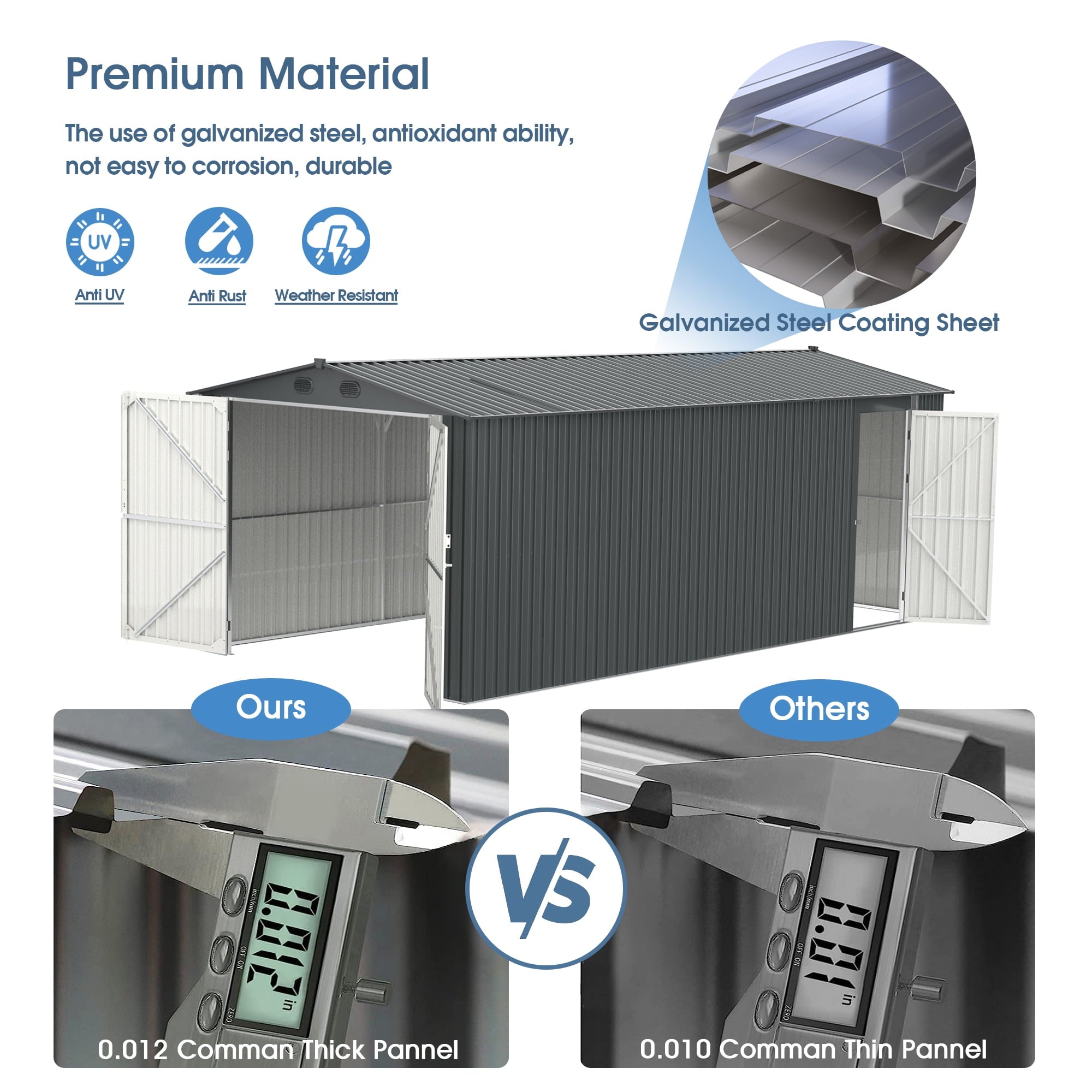 Chery Industrial 13 Ft. X 20 Ft. Dark Grey Metal Garden Storage Shed Building Car Garage