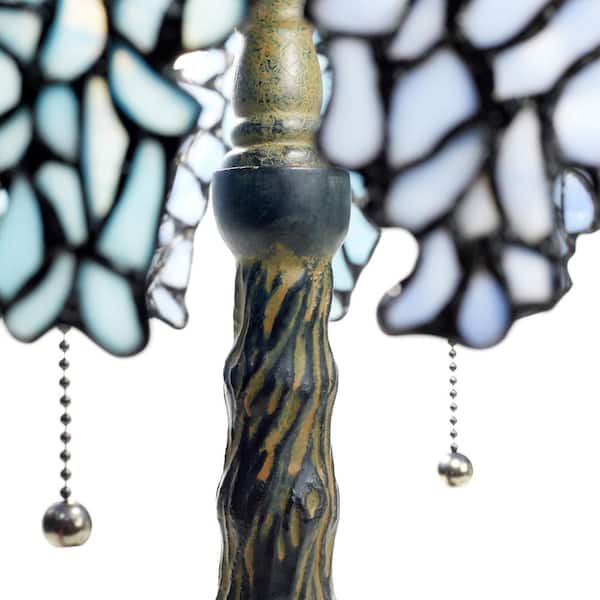 Jean-Baptiste 22.25 in. Antique Bronze and Multi-Color Tiffany-Style Wisteria Stained Glass Table Lamp