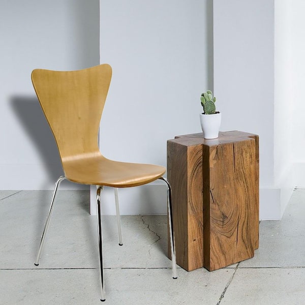 Bent Plywood Natural Wood Stack Chair with Chrome Plated Metal Legs