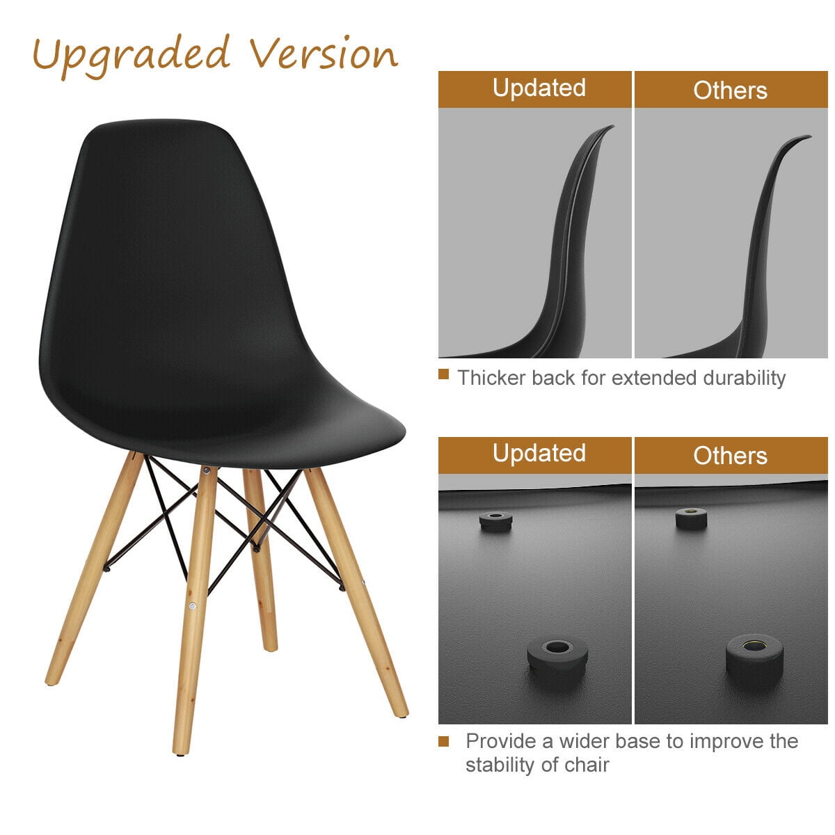 Gymax Set of 2 Modern Dining Side Chair Armless Home Office w/ Wood Legs Black