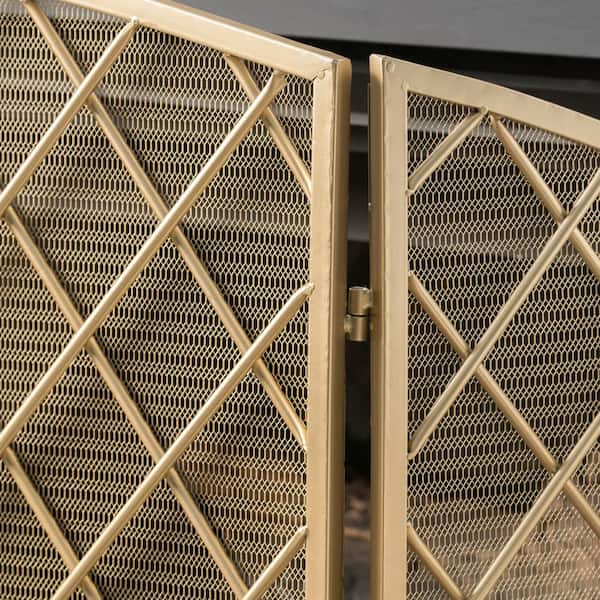 Amiyah Gold Iron 3-Panel Fireplace Screen