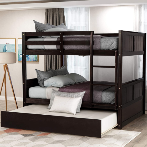 Full over Full Bunk Bed for Kids Teens, Detachable Wood Full Bunk Bed Frame with