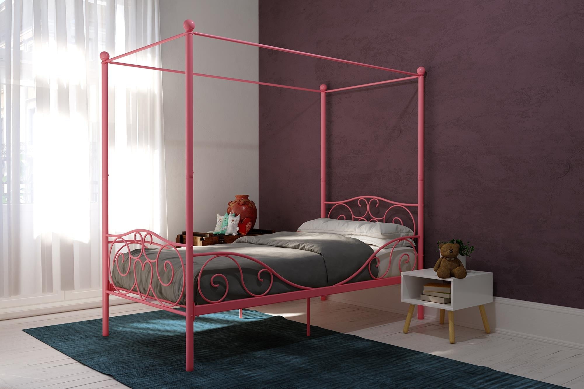 DHP Canopy Metal Bed, Twin, Pink