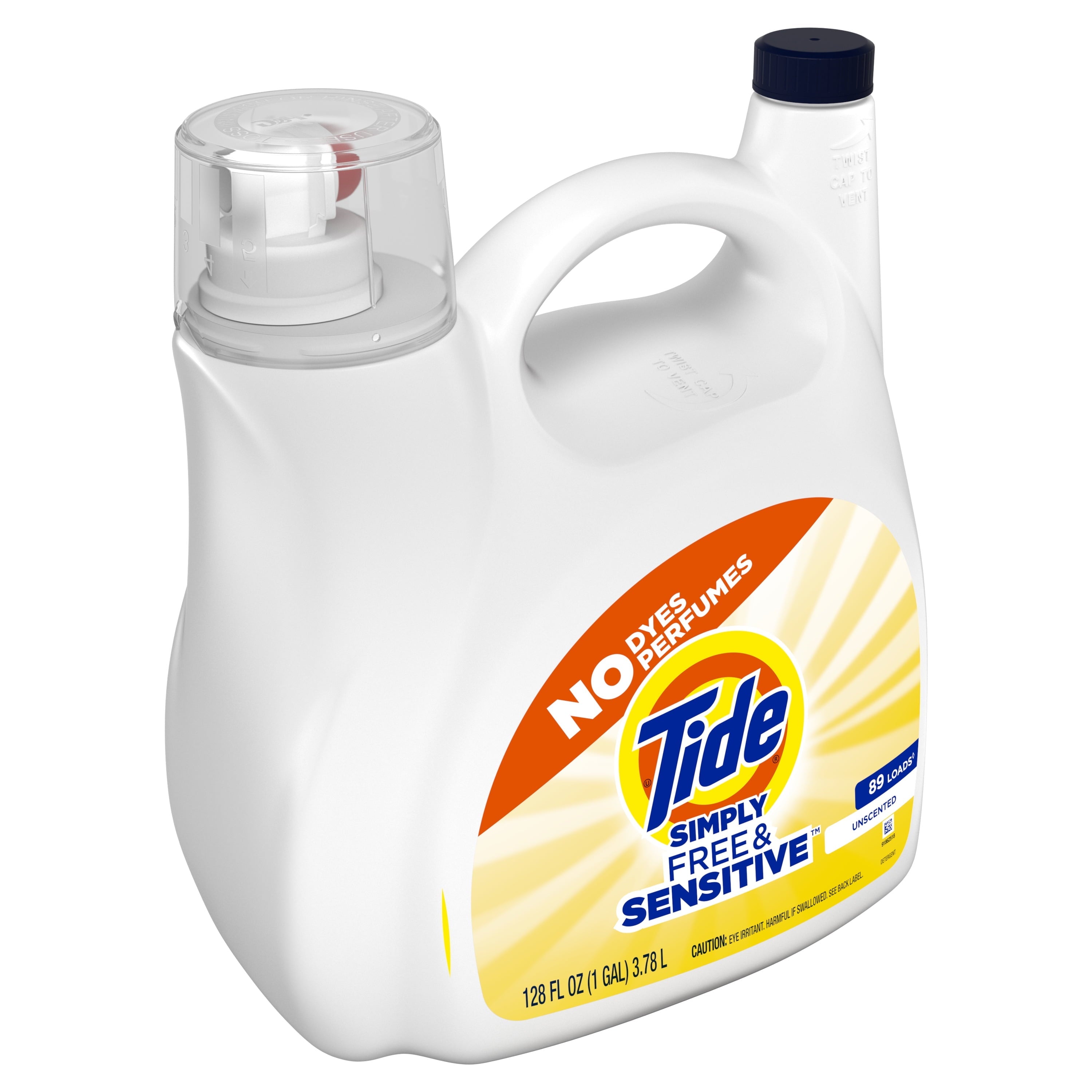 Tide Simply Liquid Laundry Detergent, Free & Sensitive, 128 fl oz, 89 Loads