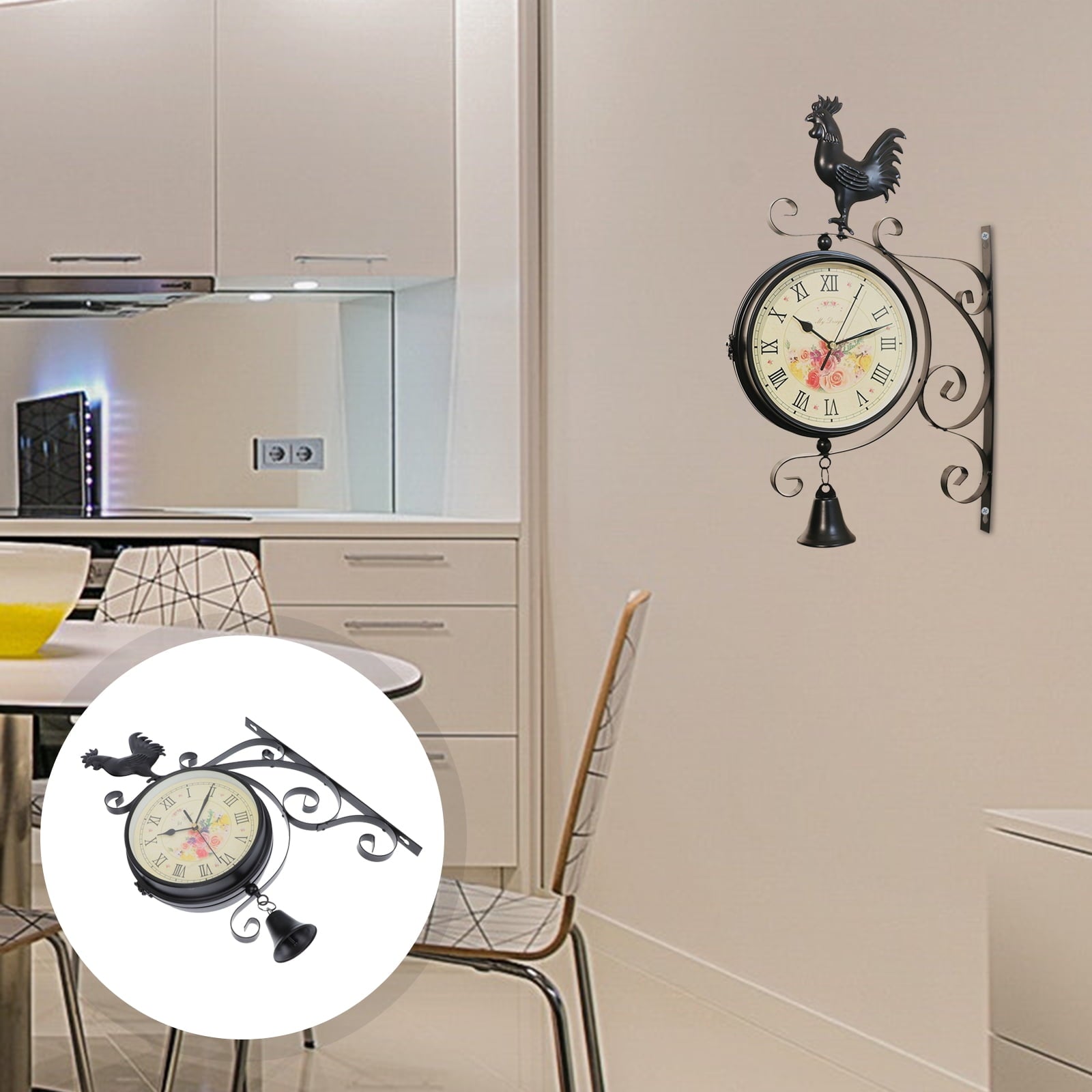 BESTONZON 1Pc Wall Clock Wall Hanging Clock Iron Art Hanging Clock Double Sided Clock