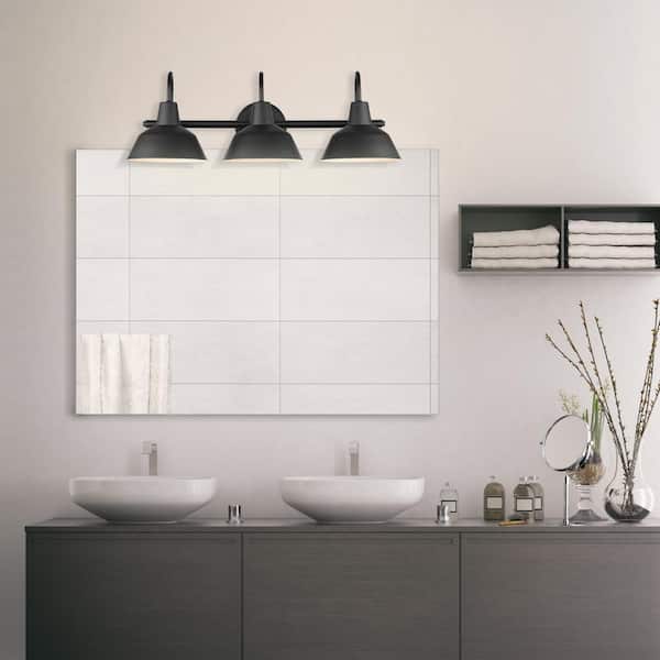 Brooklyn 24 in. 3-Light Matte Black Vanity Light with Bath Set (5-Piece)