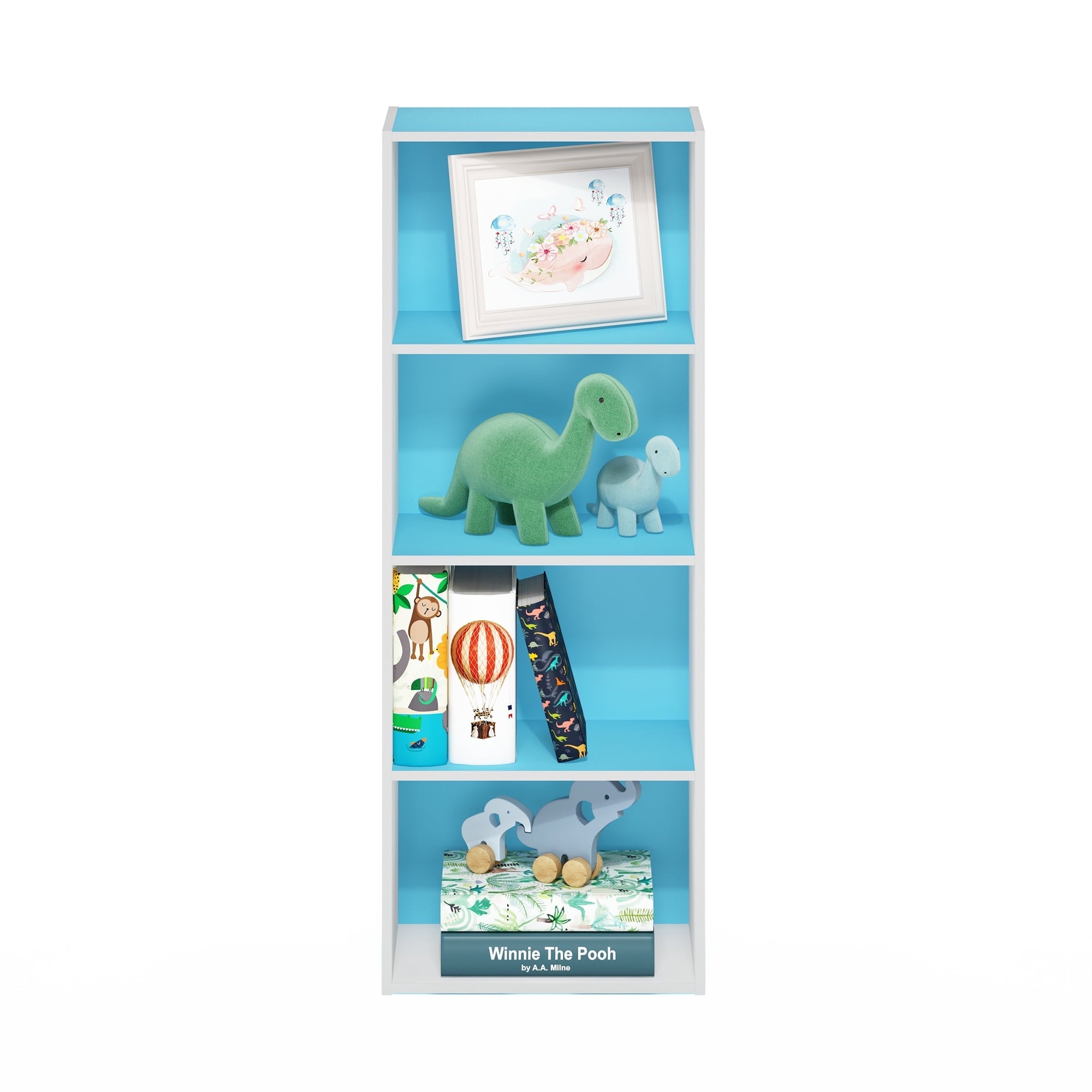 Furinno Luder 4-Tier Open Shelf Bookcase, Light Blue/White