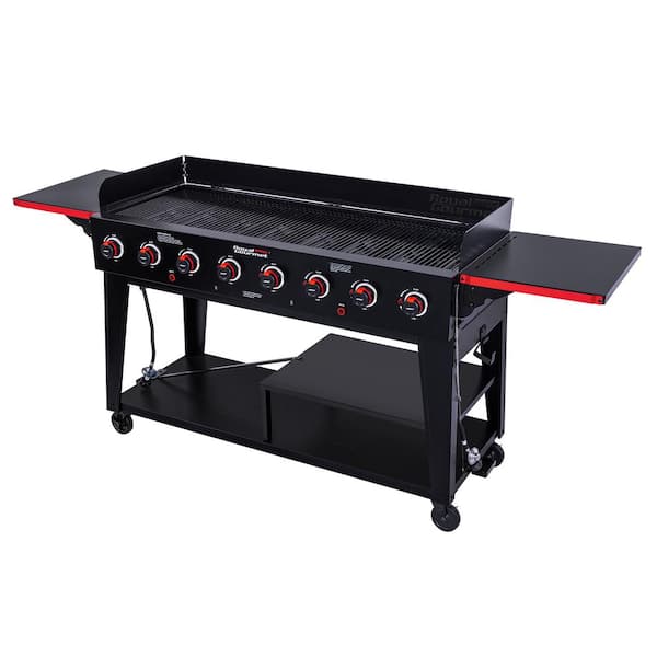 8-Burner Event Propane Gas Grill with 2 Folding Side Tables in Black