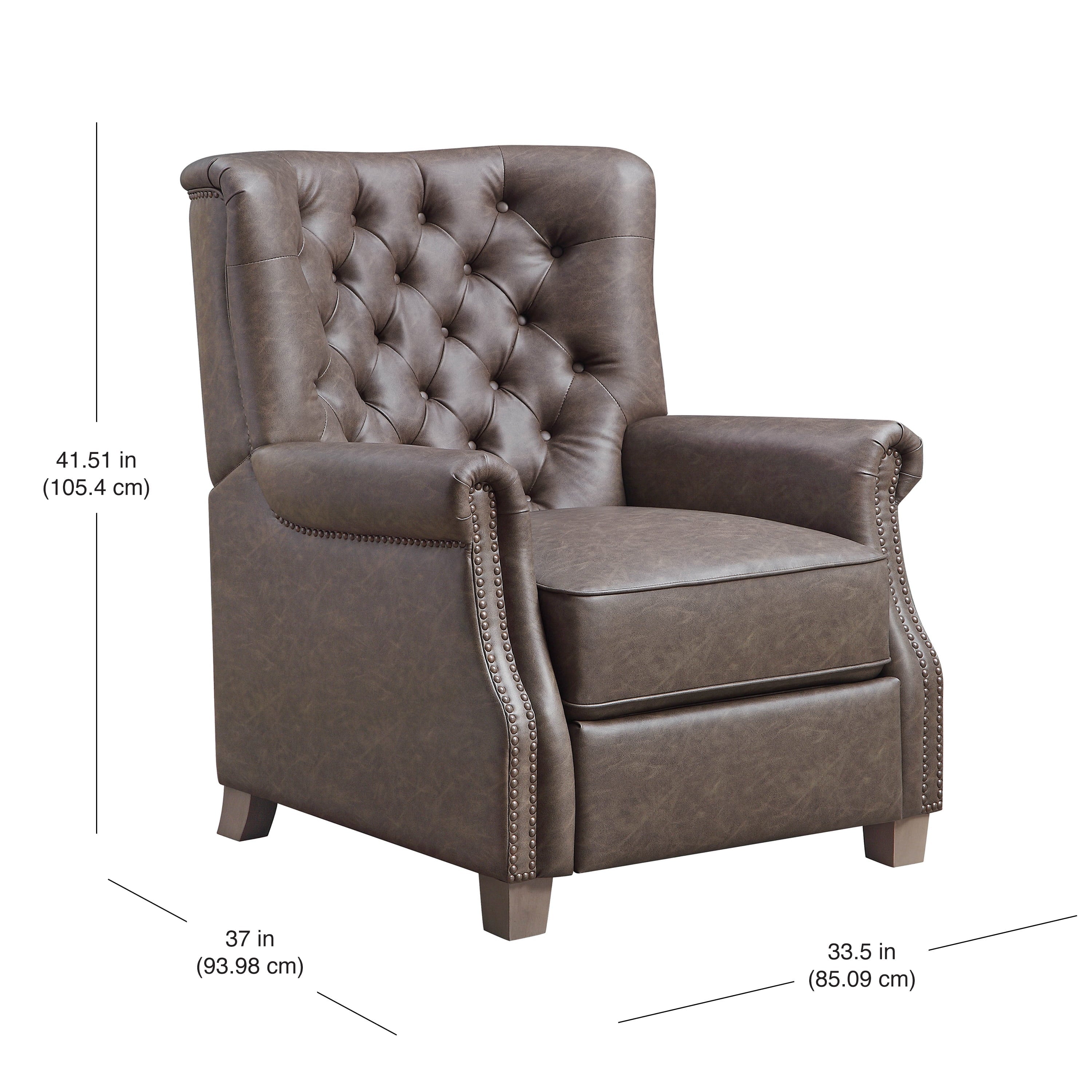 Better Homes & Garden Tufted Push Back Recliner, Brown Faux Leather Upholstery