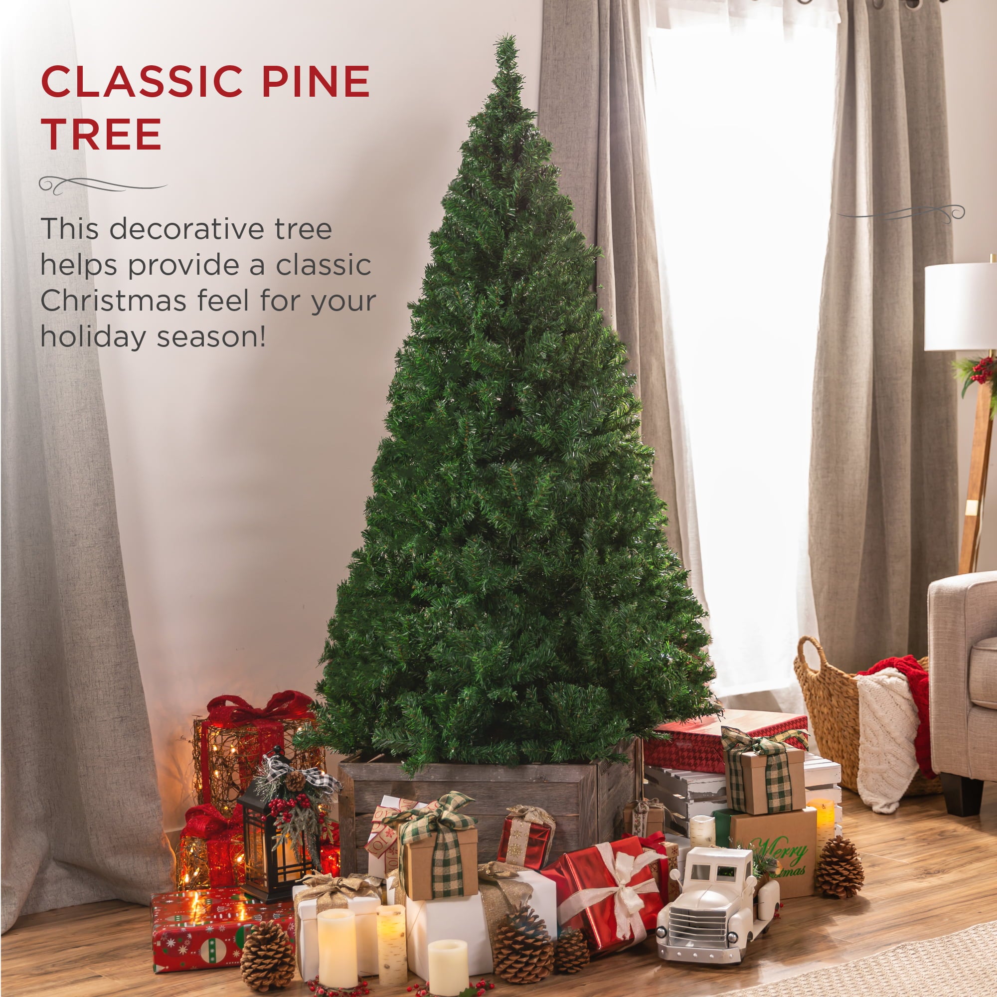 Best Choice Products 6ft Premium Hinged Artificial Christmas Pine Tree w/ 1,000 Tips, Metal Base