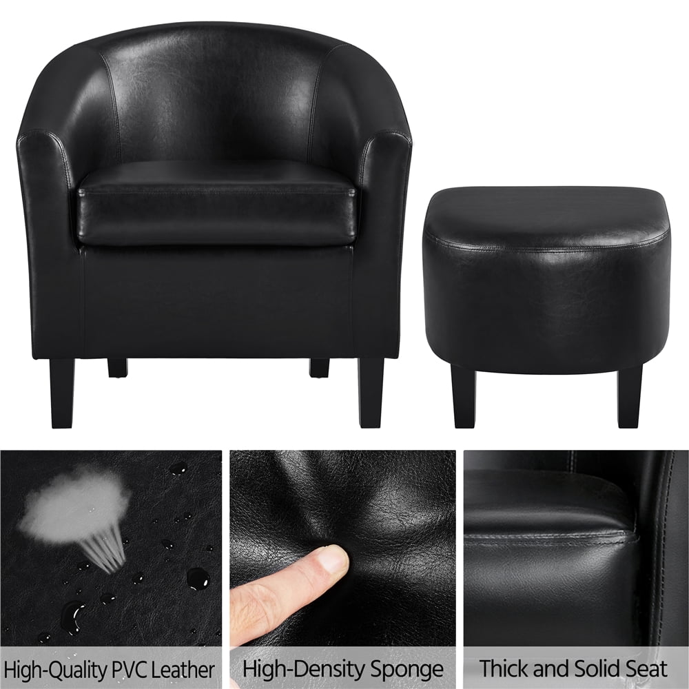 Alden Design Faux Leather Tub Chair with Ottoman, Black