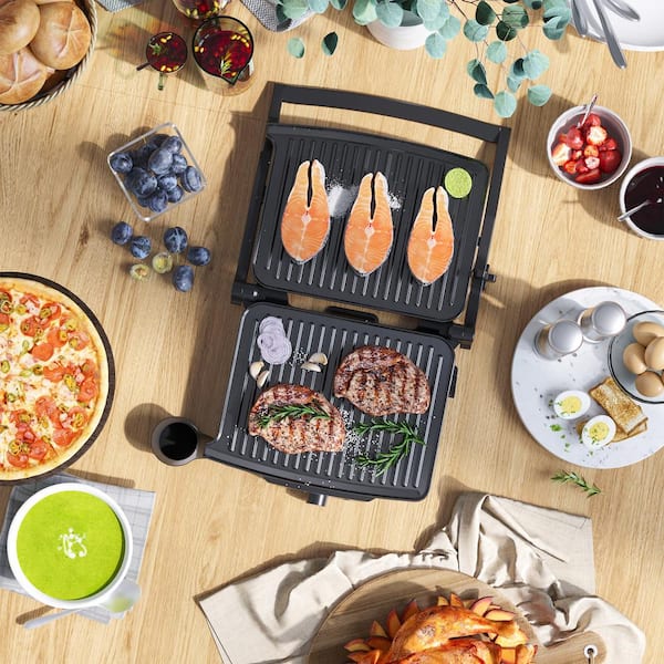 1400W Black Panini Press Grill, Stainless Steel Sandwich Maker