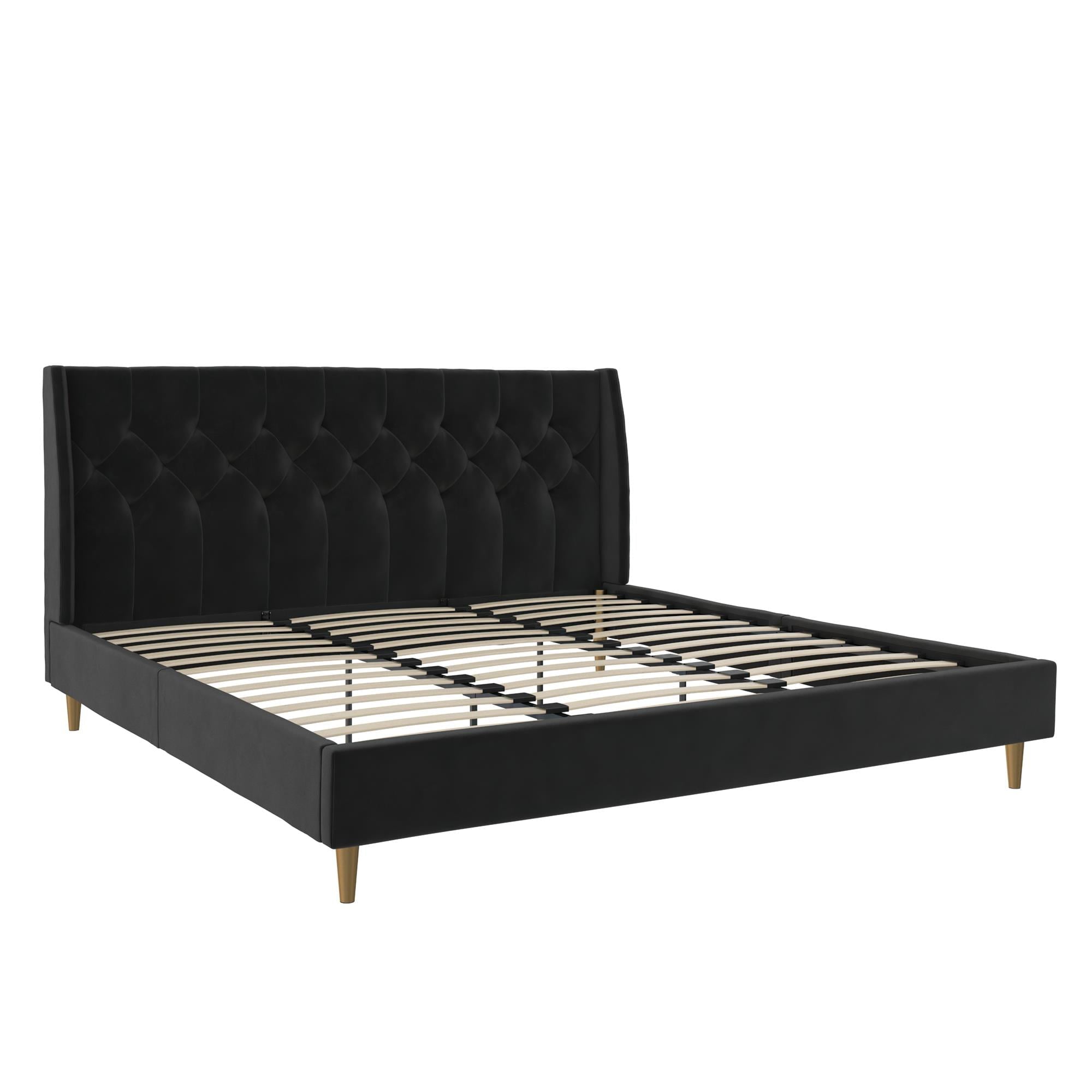 Novogratz Her Majesty Tufted Upholstered Bed Frame, King, Black Velvet
