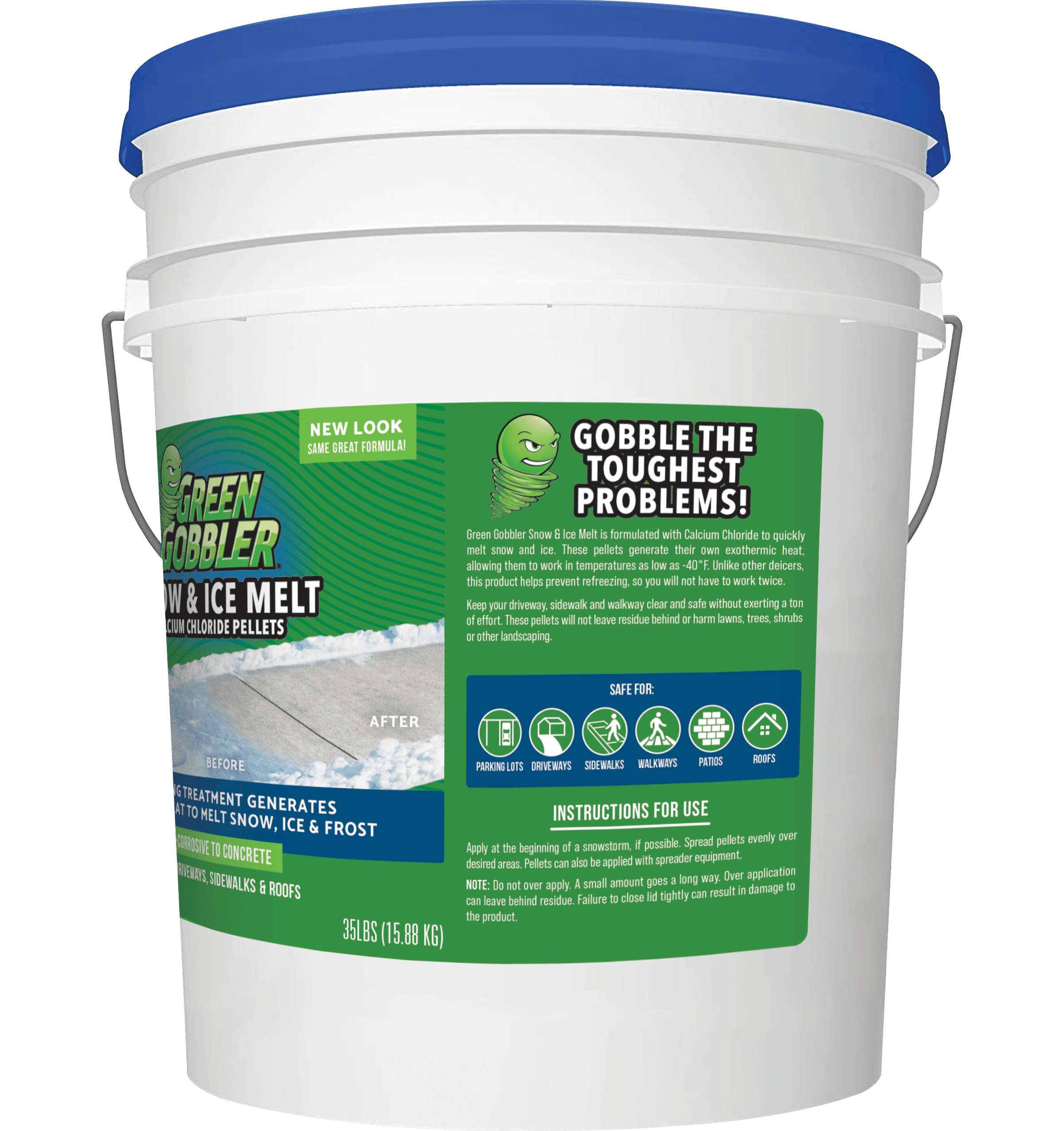 Green Gobbler 96% Pure Calcium Chloride Snow & Ice Melt Pellets | Concrete Safe Ice Melt (35 lb Pail)