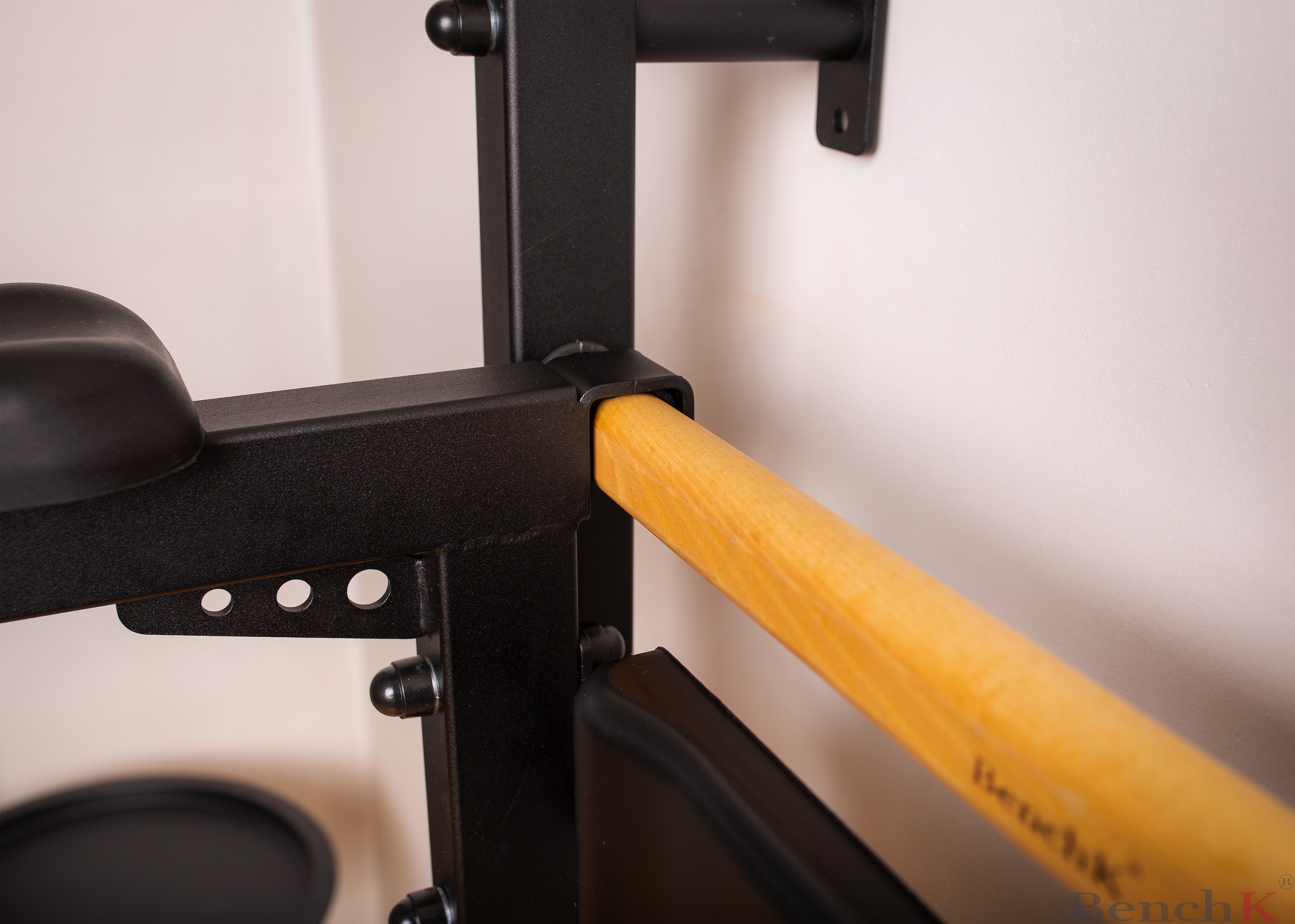BenchK 231 Black Wall bars with convertible steel 6-grip pull-up bar that can also be used as a barbell holder