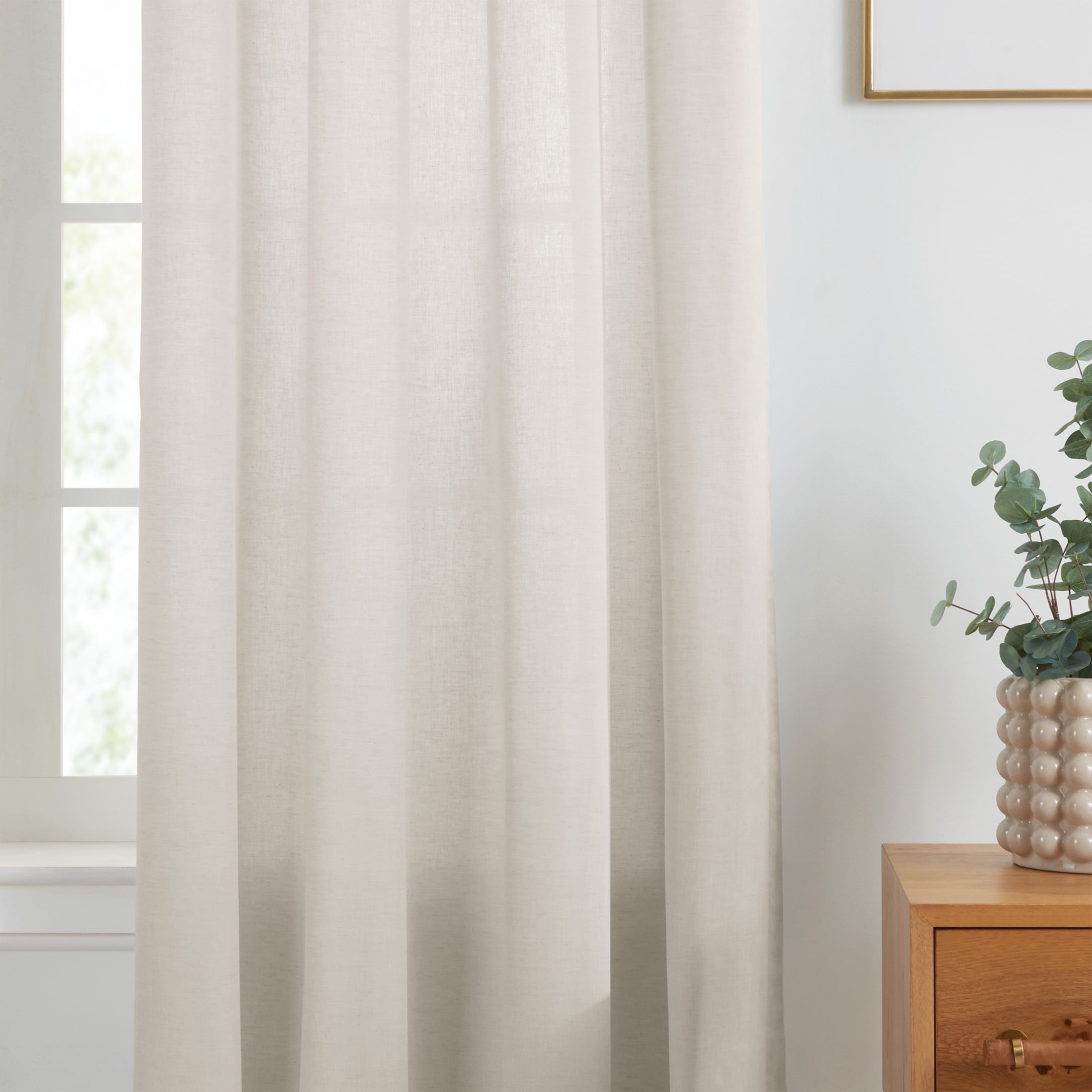 Gap Home Yarn Dyed Chambray Organic Cotton Window Curtain Pair, Khaki, 48 x 63