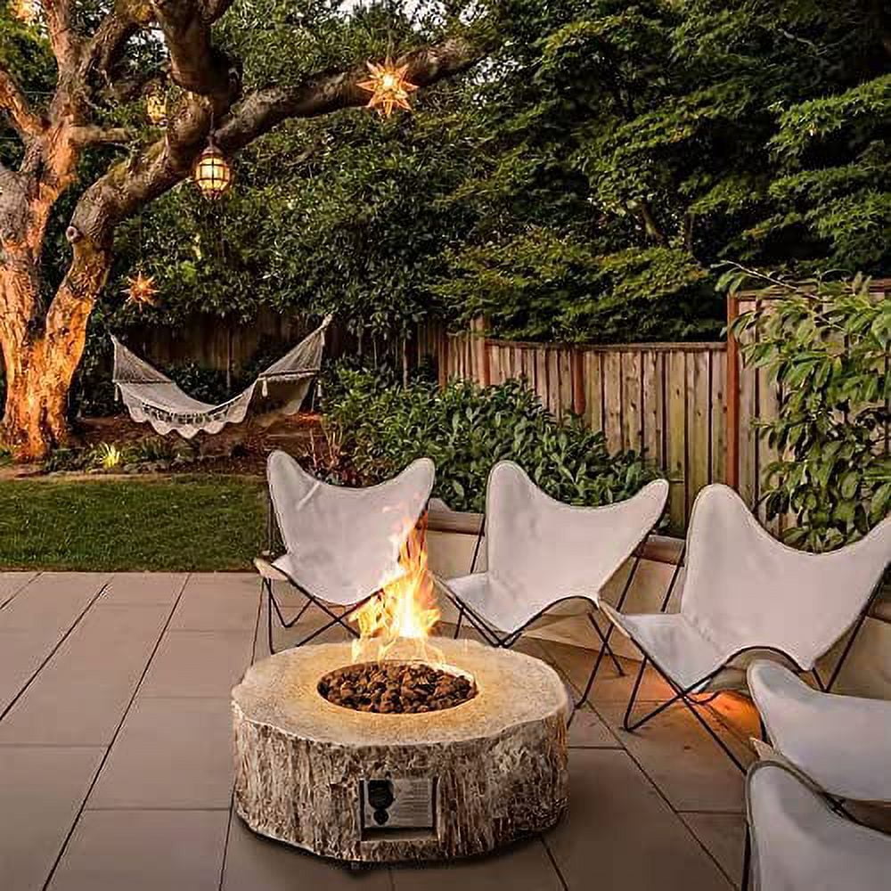 UIXE Gas Fire Pit Bowl Table, Faux Stump Outdoor Propane Firepit Round Table with Lava Rock, Waterproof Cover, Smokeless Fire Pit for Outside Patio Garden Backyard, 28 inch 30,000 BTU, CSA Approved