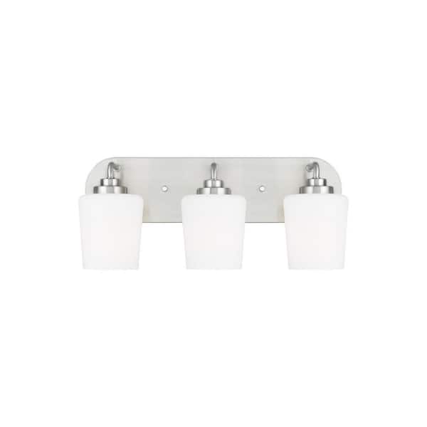 Windom 18 in. 3-Light Brushed Nickel Vanity Light with Alabaster Glass Shades