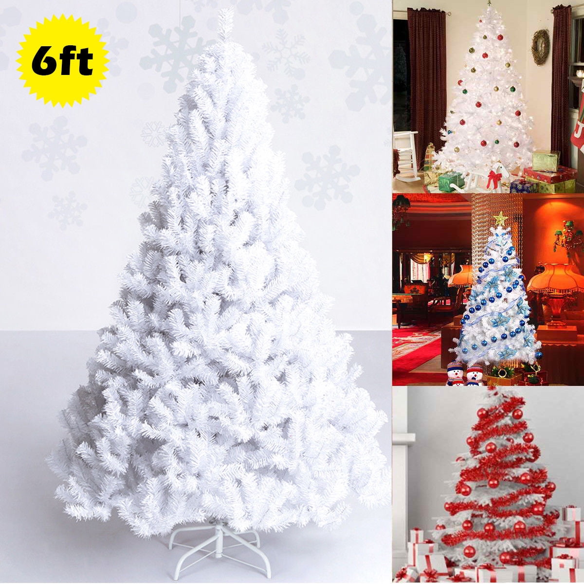 Costway 6Ft Artificial PVC Christmas Tree Stand Indoor Outdoor White