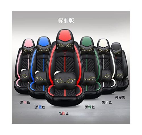 Cartoon Cat Car Seat Covers Luxury PU Leather Universal Auto Front & Rear Sea...