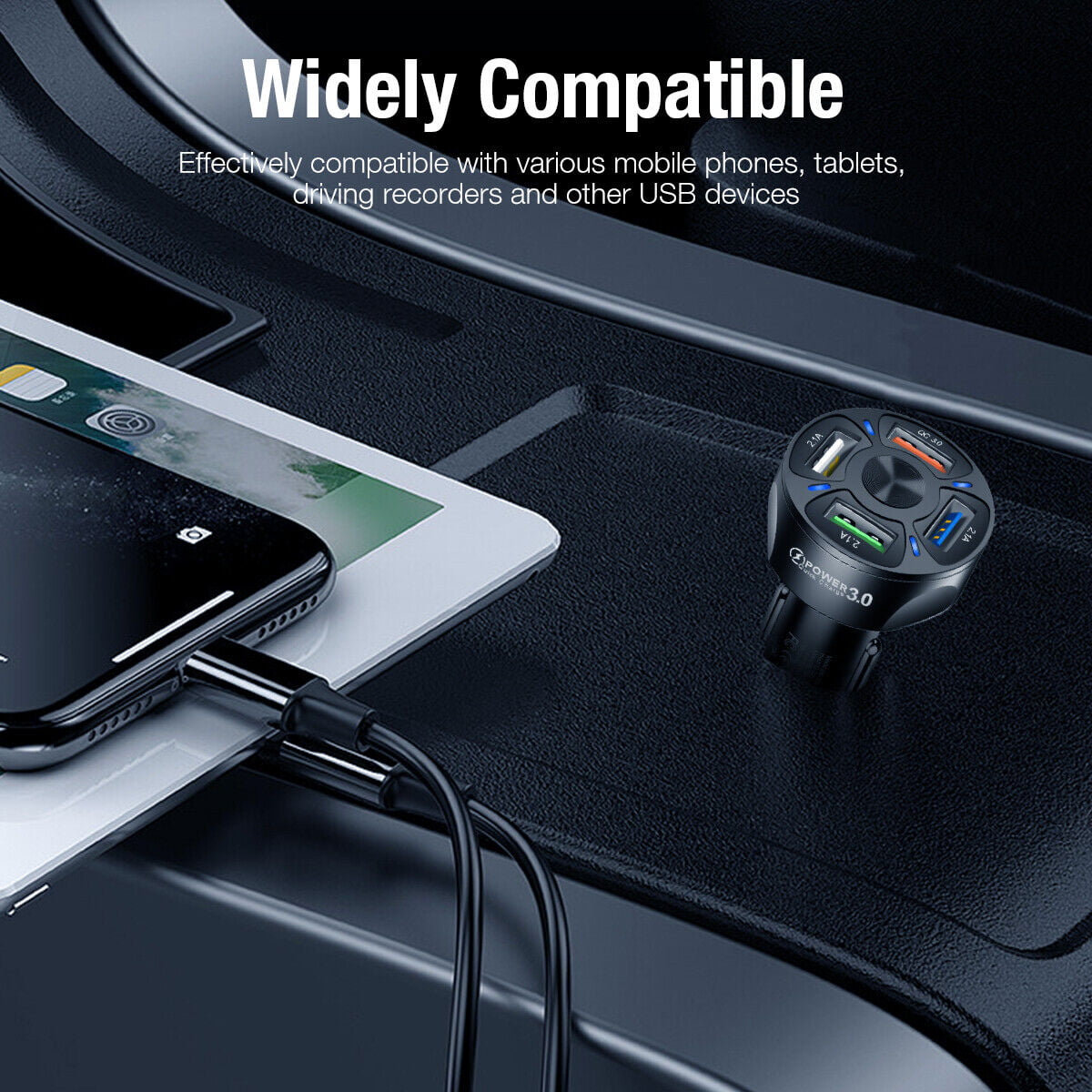 4 Port USB Fast Car Charger Cigarette Lighter Socket for Samsung Android iPhone Cell Phone Mobile