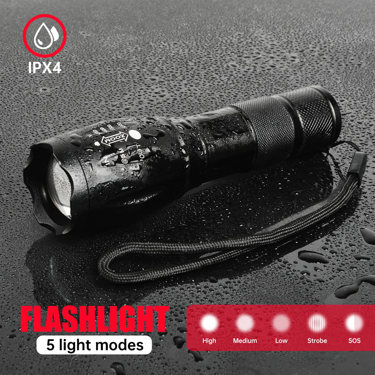 2 Packs 2000 Lumens Flashlight, Mini Flashlight Searchlight Zoomable IPX4 Waterproof LED Flashlight 5 Modes Flashlight with Batteries & Battery Charger for Hiking Hunting Camping Outdoor Sports