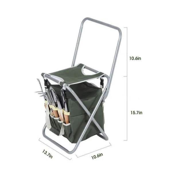 9-Piece Outdoor Garden Tool Set Ergonomic Wooden Handle Sturdy Stool with Detachable Tool Kit