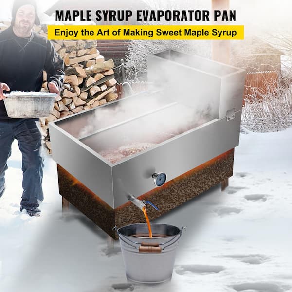 35.8 in. x 24 in. x 18.5 in. Stainless Steel Evaporator Sap Stove with Divided Pan and Feed Pan for Boiling Maple Syrup
