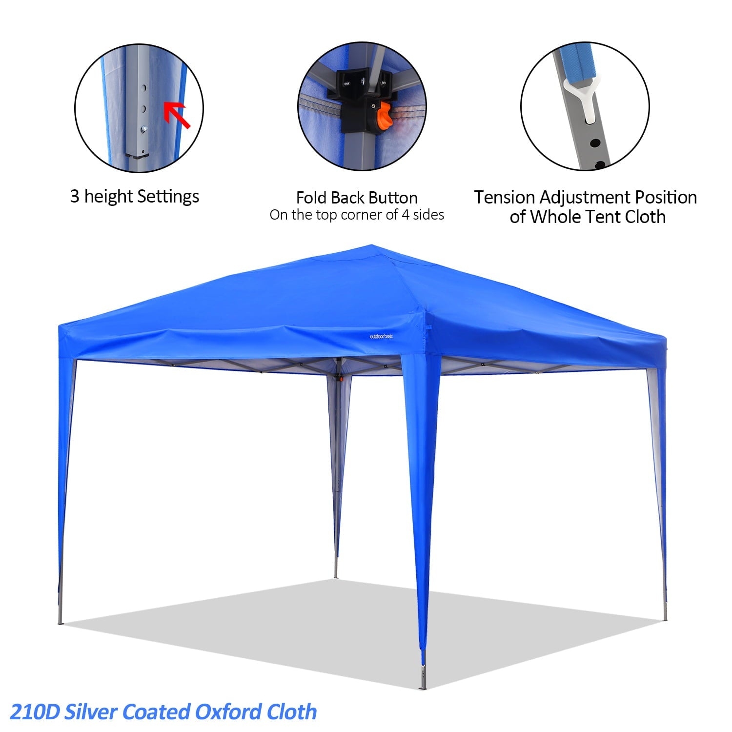 Outdoor Basic 10x10 Feet Pop Up Canopy Tent Instant Shelter Pop-Up Sun Camping Tent, Blue