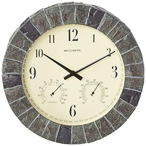 AcuRite 02418 14-Inch Faux-Slate Indoor/Outdoor Wall Clock with Thermometer,