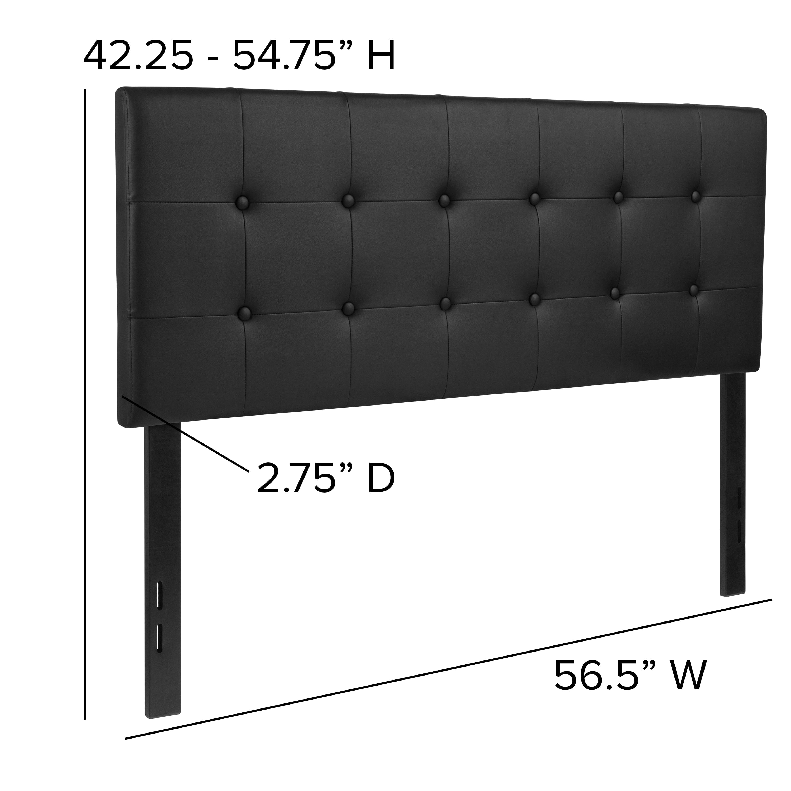 Button Tufted Upholstered Full Size Headboard in Black Vinyl
