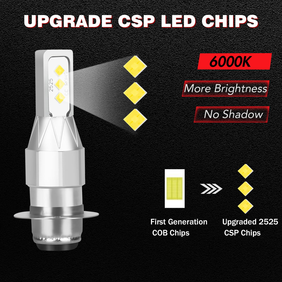 2x H6M LED ATV Headlight Bulb For Honda Suzuki Kawasaki Yamaha 6000K 40W White