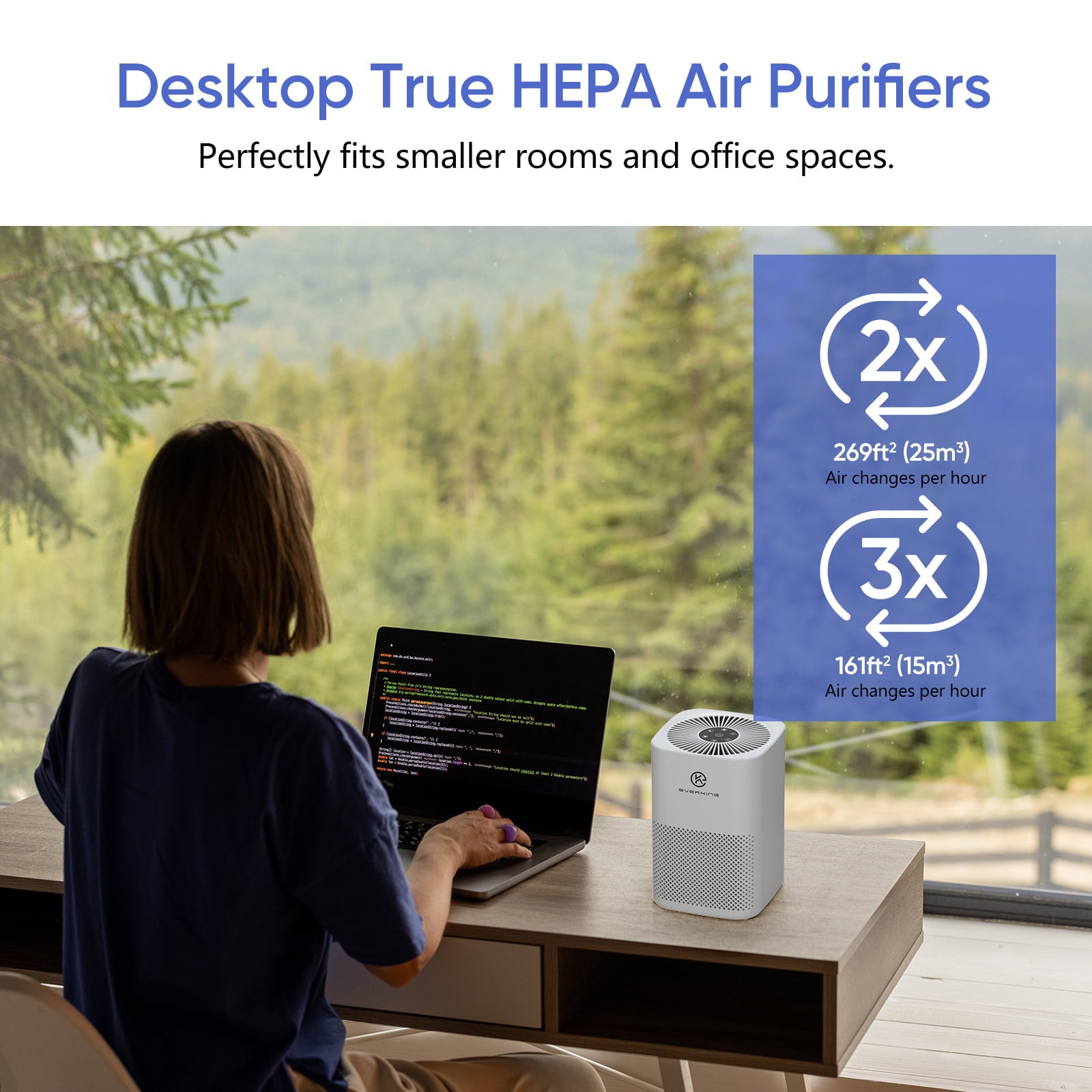 EVERKING Air Purifier for Allergies and Asthma, Desktop HEPA Air Cleaner for Bedroom, Home & Office