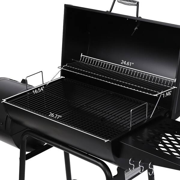 30 in. Smoker Black Barrel Charcoal Grill with Offset Smoker with Cover For Outdoor, Backyard Cooking