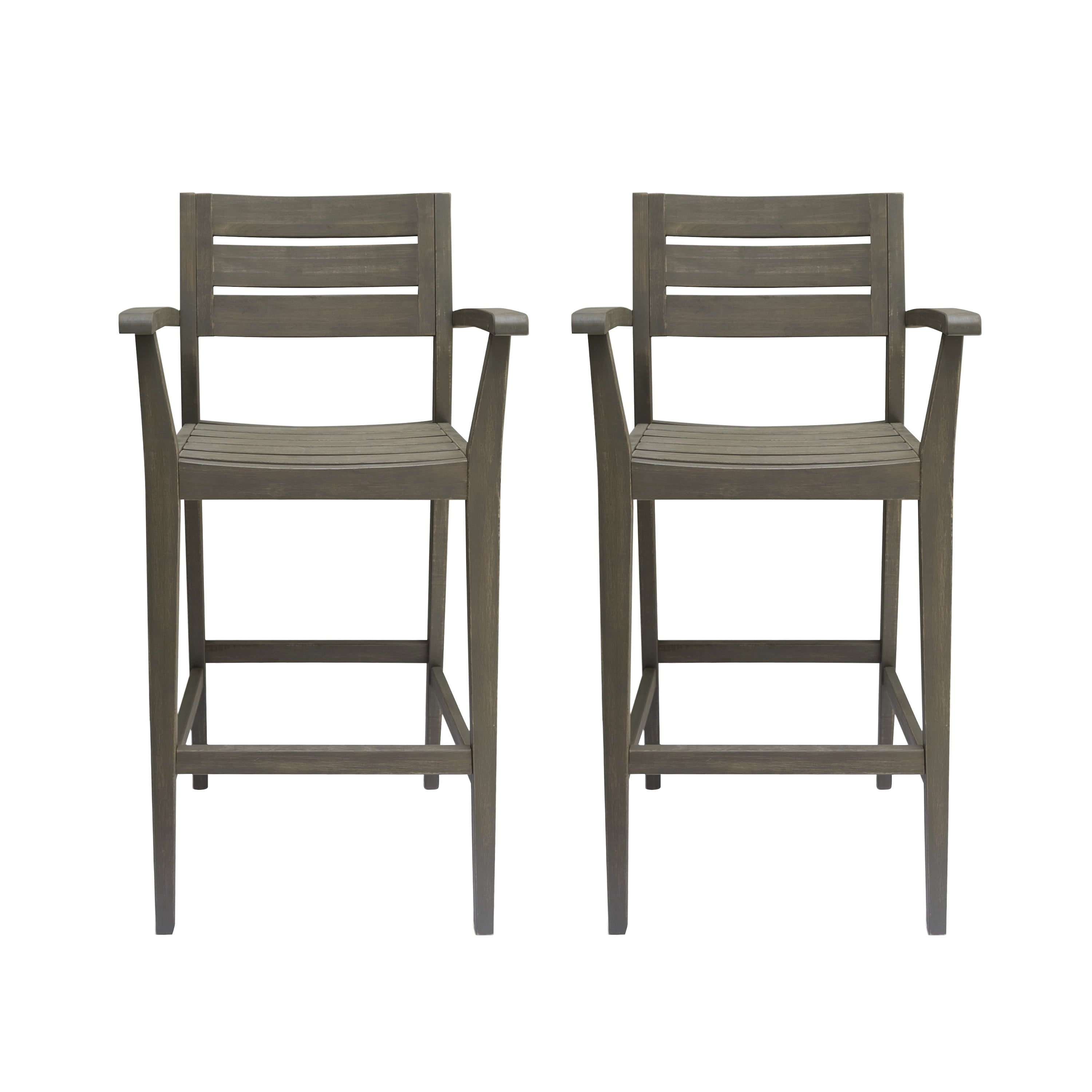 Jaxson Outdoor Rustic Acacia Wood Barstool (Set of 2), Gray