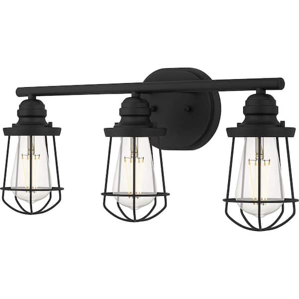 Southbourne 3-Light Matte Black Vanity Light with Open Steel Cage Frame
