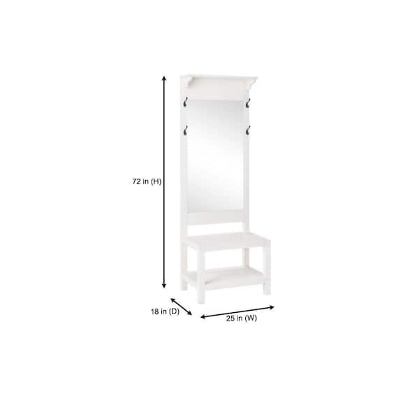 Baythorn White Finish Wood Hall Tree with Mirror (25 in. W x 72 in. H)