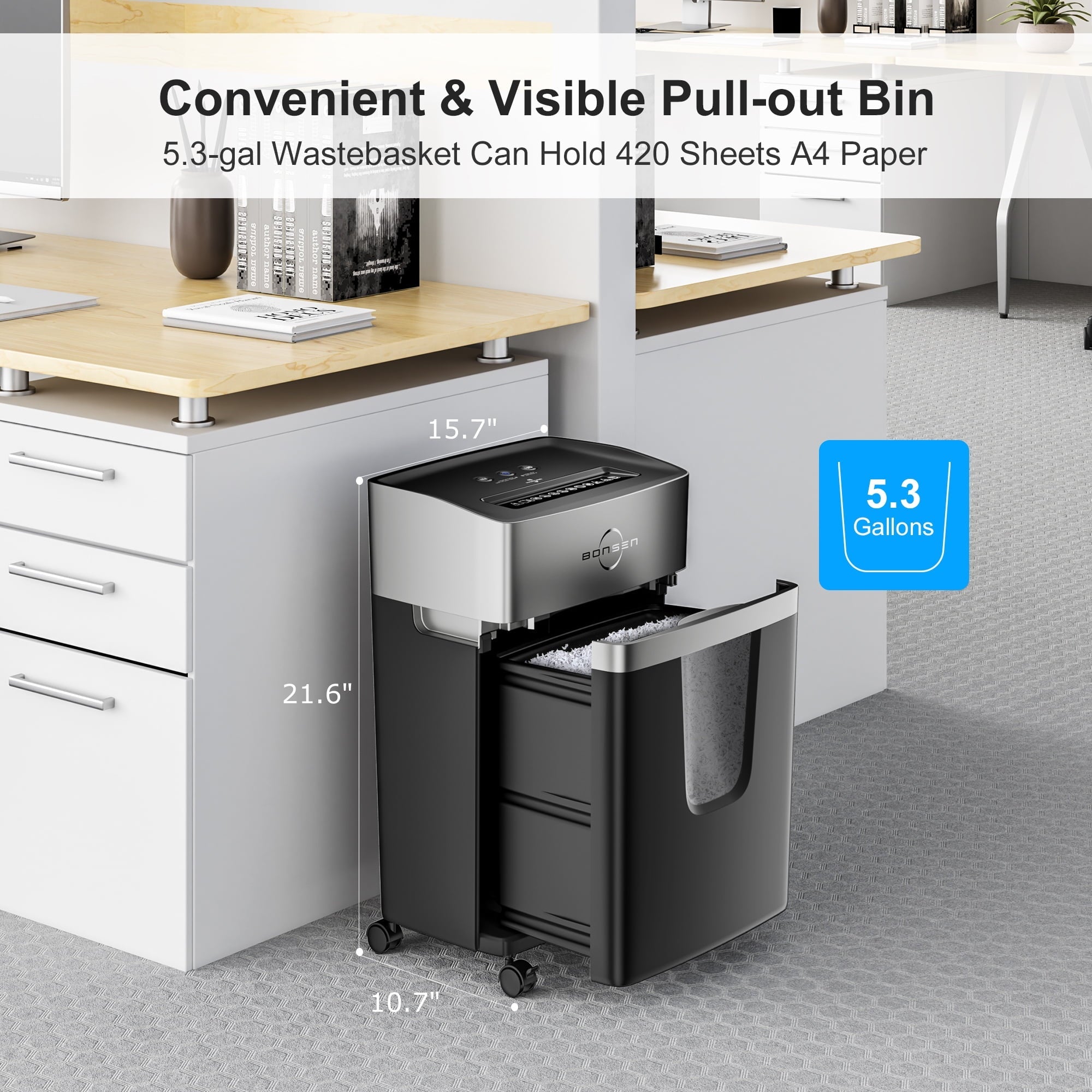 Bonsen 10-Sheet Micro Cut Paper Shredder Home Office Shredder with 5.2 Gallon Wastebasket
