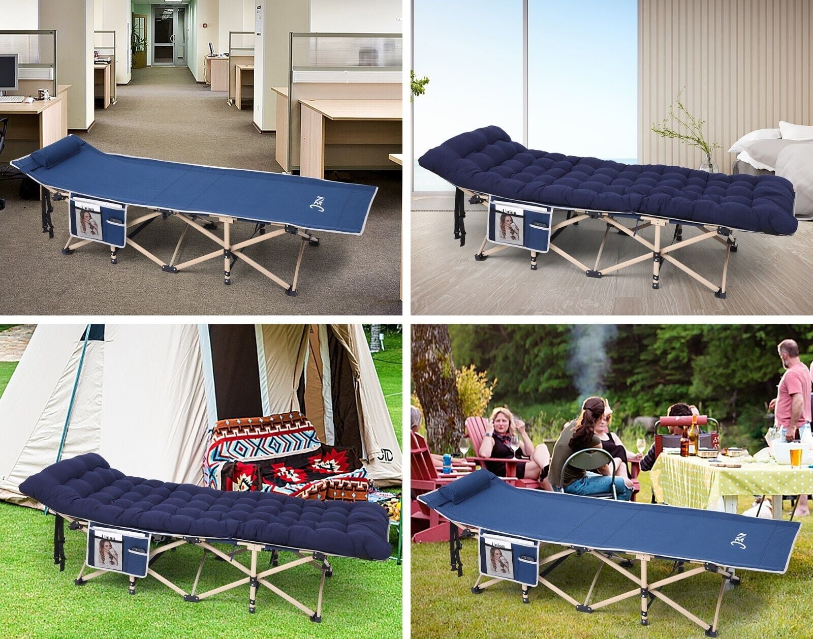 Nice C Camping Cots Heatable w/Mattress, Cots for Adults, Folding Cot, Lounge Chair, w/Carry Bag Extra Wide, Heavy Duty Holds Up to 500 Lbs, Power Bank Included (1-Pack, Navyblue)
