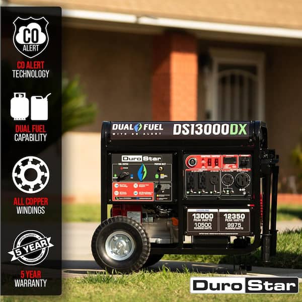 13,000/10,500-Watt 500 cc Electric Dual Fuel Gasoline Propane Portable Home Power Backup Generator with CO Alert