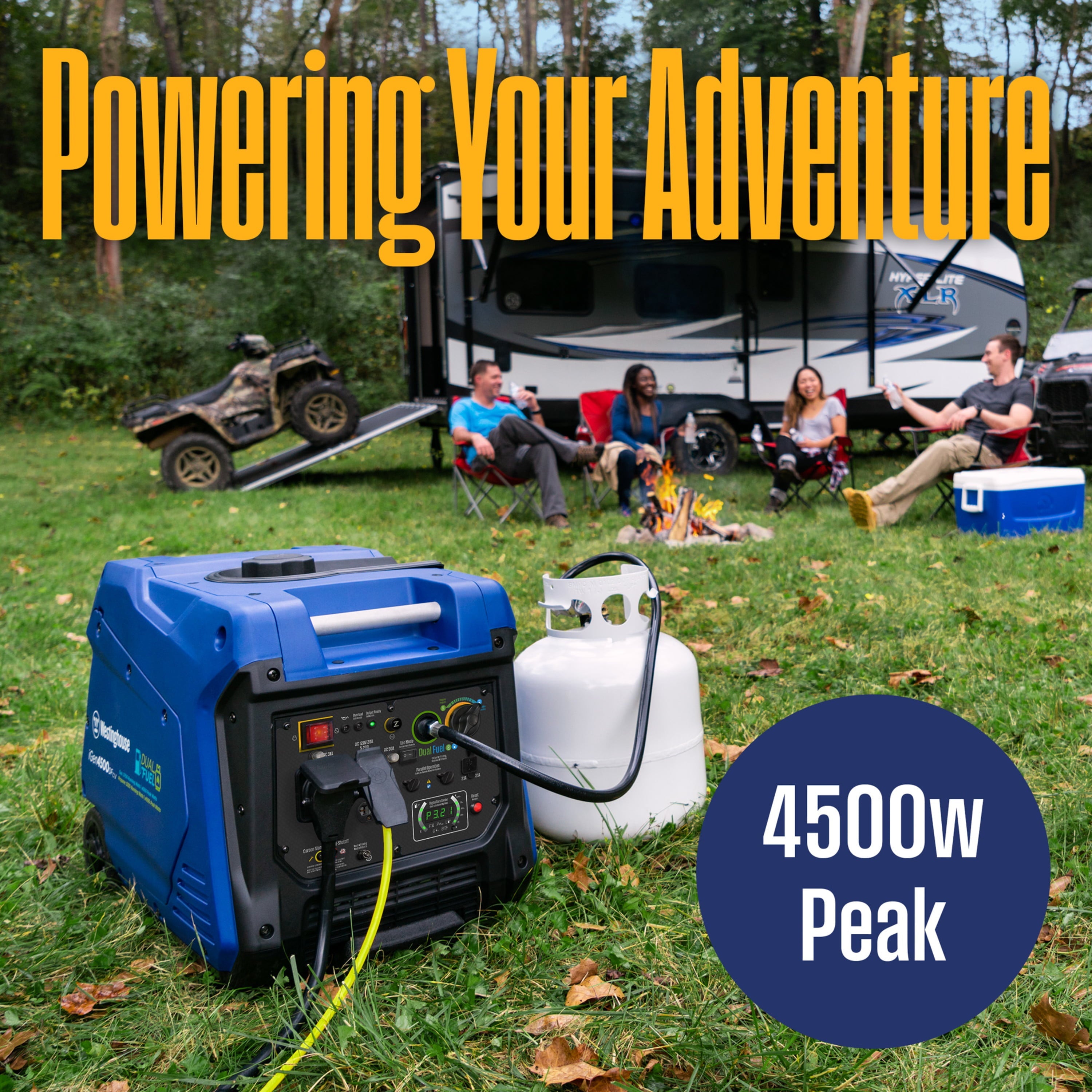 Westinghouse 4500 Peak Watt Portable Dual Fuel Inverter Generator, Recoil Start, Gas/Propane